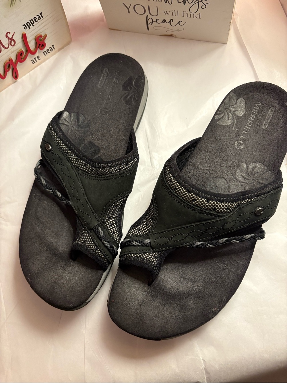 Merrell Women’s Black Braided Toe-Post Sandals